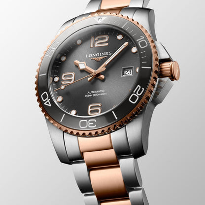 Longines montre HydroConquest 41mm gris automatique acier finitions PVD or rose L3.781.3.78.7