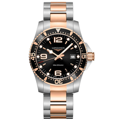 Longines montre HydroConquest 41mm noir quartz acier finition PVD or rose L3.740.3.58.7