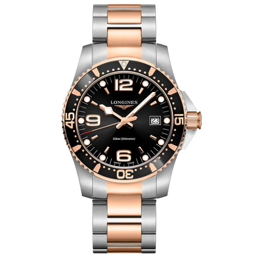 Longines montre HydroConquest 41mm noir quartz acier finition PVD or rose L3.740.3.58.7