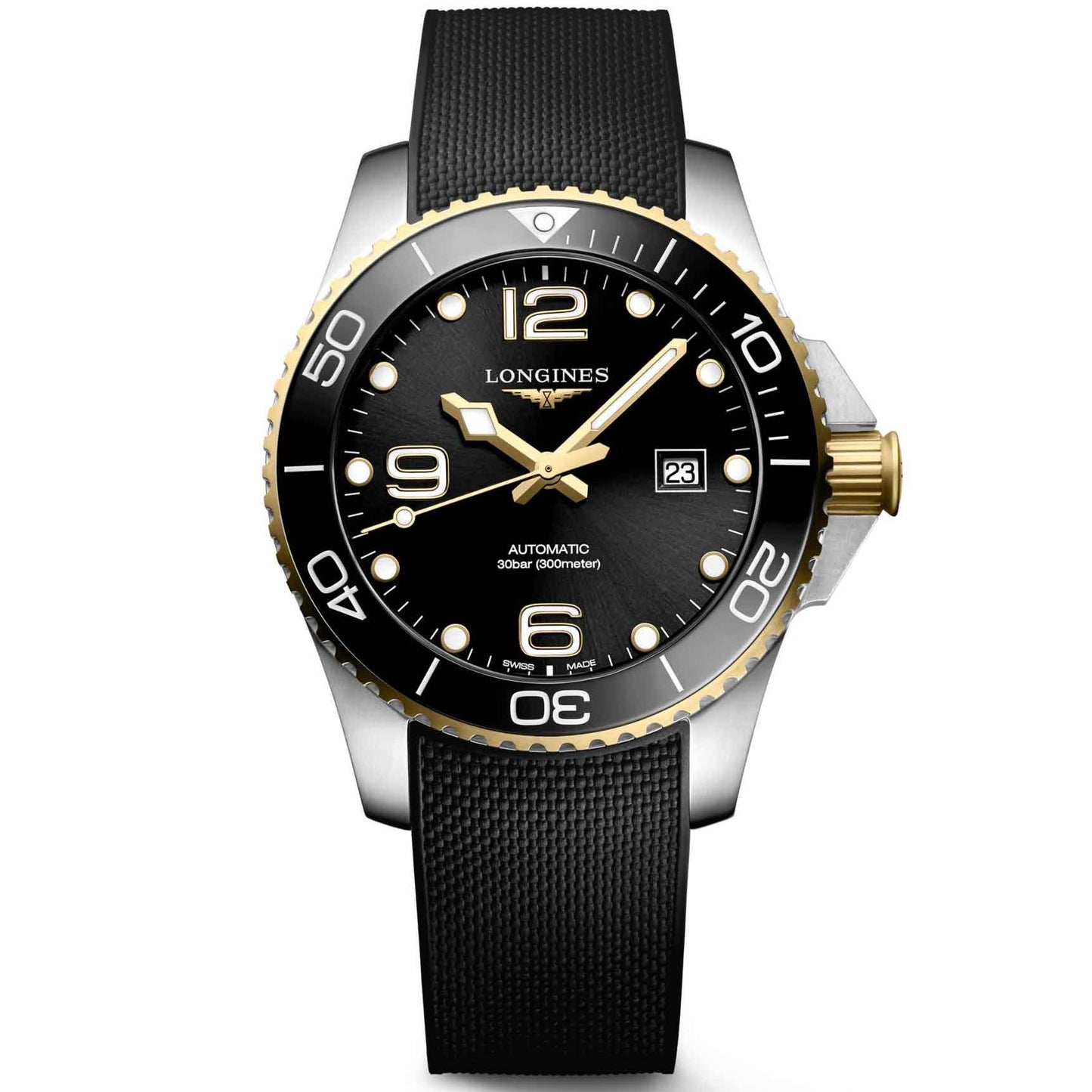 Longines montre HydroConquest 43mm noir automatique acier finition PVD or jaune L3.782.3.56.9