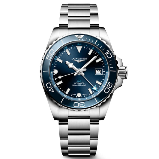 Longines montre Hydroconquest GMT 41mm bleu automatique acier L3.790.4.96.6