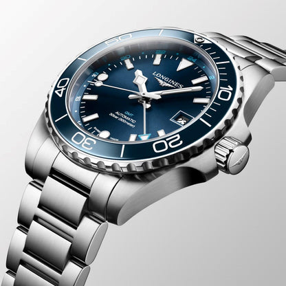 Longines montre Hydroconquest GMT 41mm bleu automatique acier L3.790.4.96.6