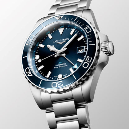 Longines montre Hydroconquest GMT 41mm bleu automatique acier L3.790.4.96.6