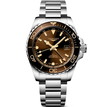 Montre Longines Hydroconquest GMT 41 mm en acier automatique marron L3.790.4.66.6