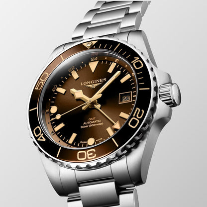 Montre Longines Hydroconquest GMT 41 mm en acier automatique marron L3.790.4.66.6