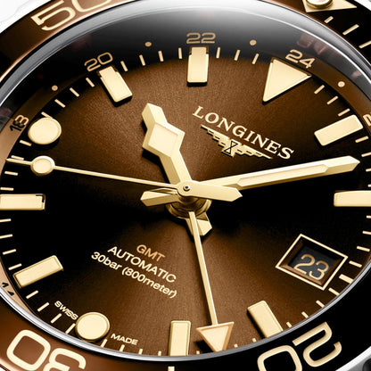 Montre Longines Hydroconquest GMT 41 mm en acier automatique marron L3.790.4.66.6