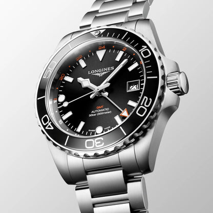 Longines montre Hydroconquest GMT 41mm noire automatique acier L3.790.4.56.6