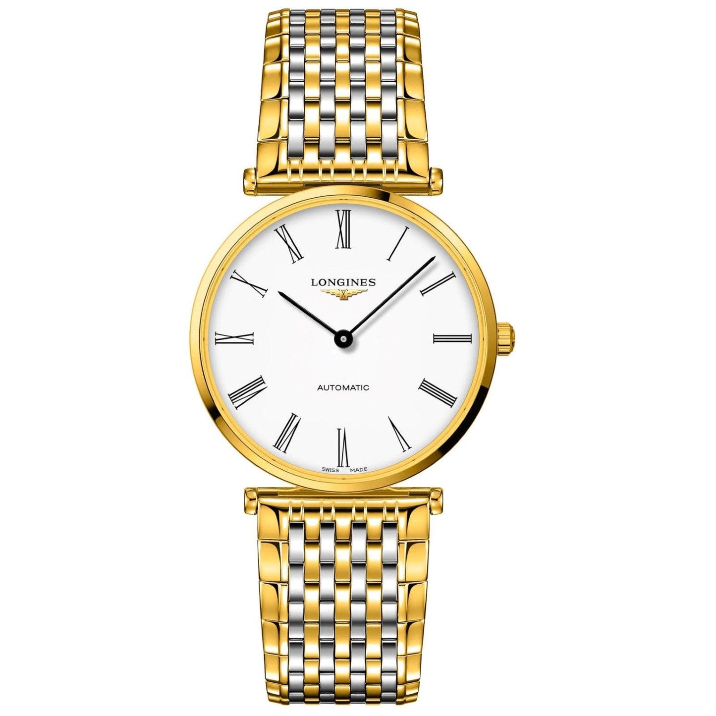 Montre Longines Le Grande Classique 38mm blanc automatique acier finitions PVD or jaune L4.918.2.11.7