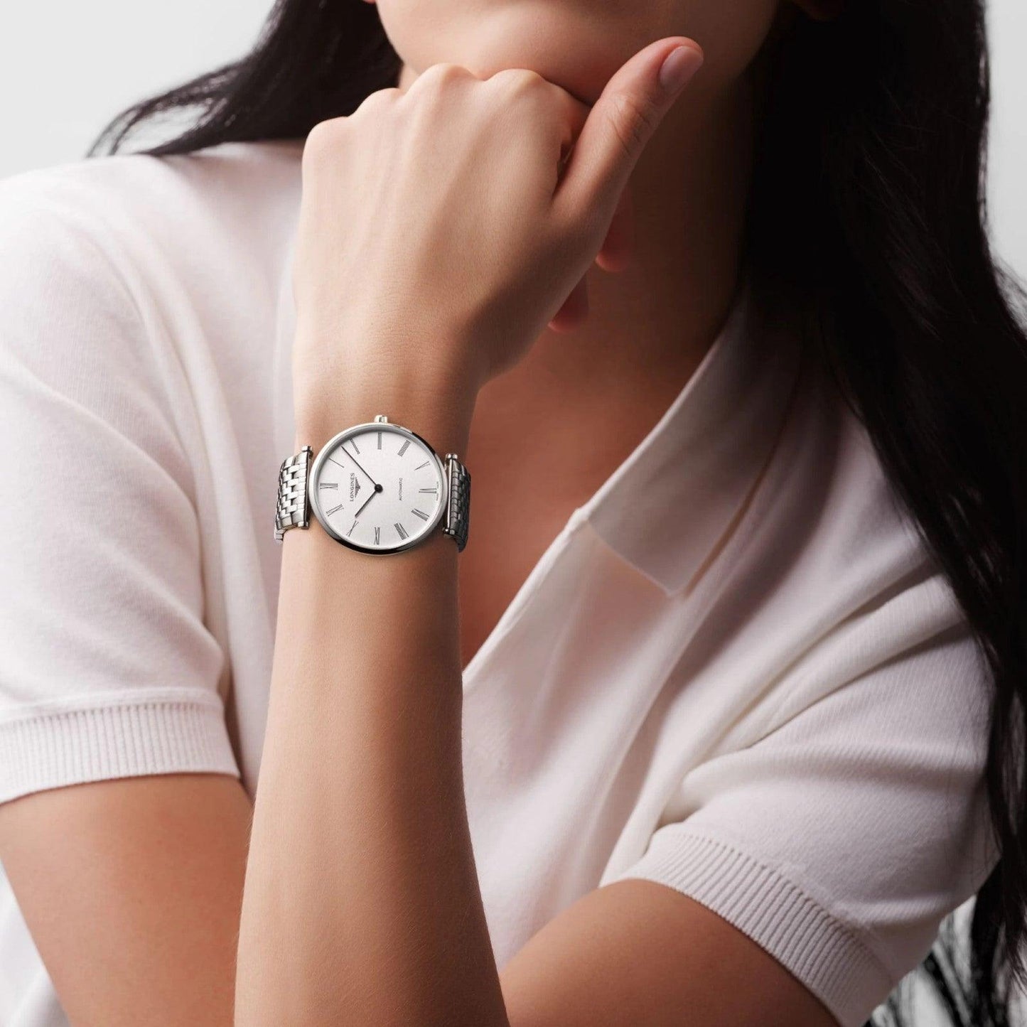Montre Longines Le Grande Classique 38 mm en acier blanc automatique L4.918.4.11.6