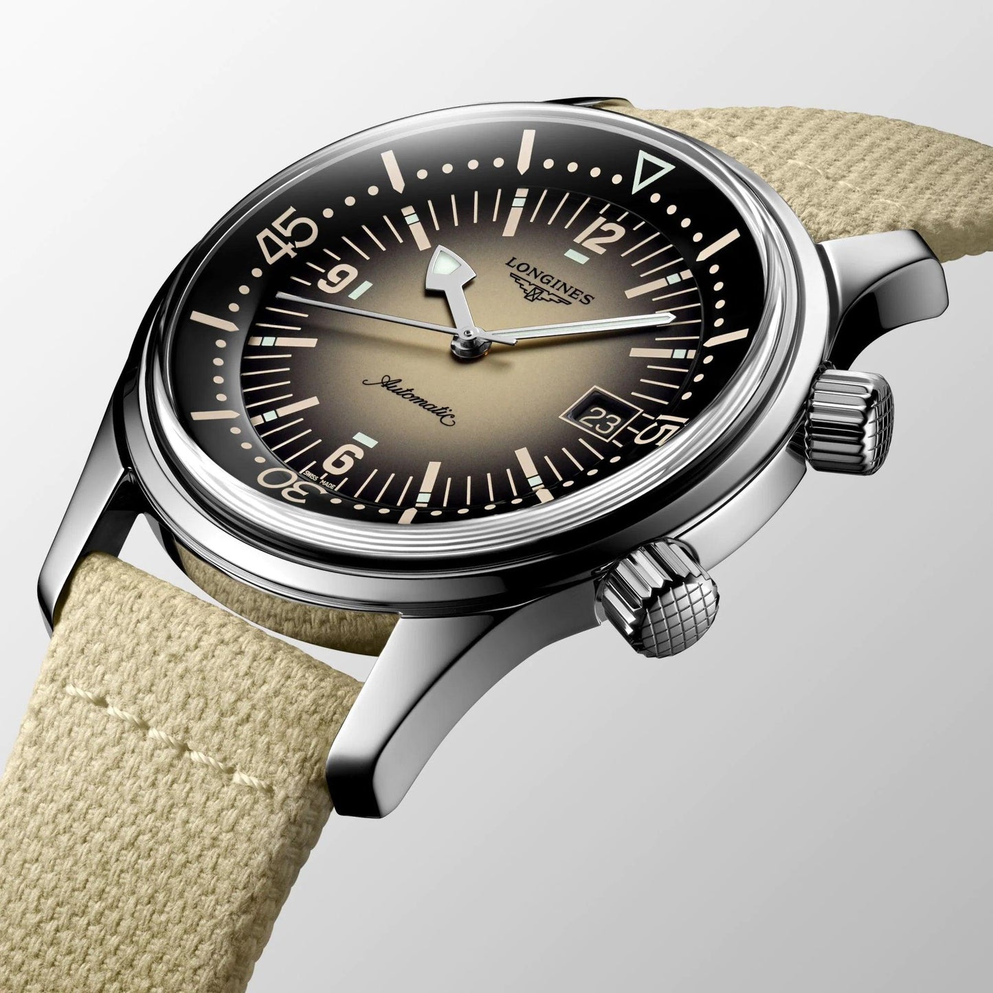 Longines montre Legend Diver 42mm beige automatique acier L3.774.4.30.2
