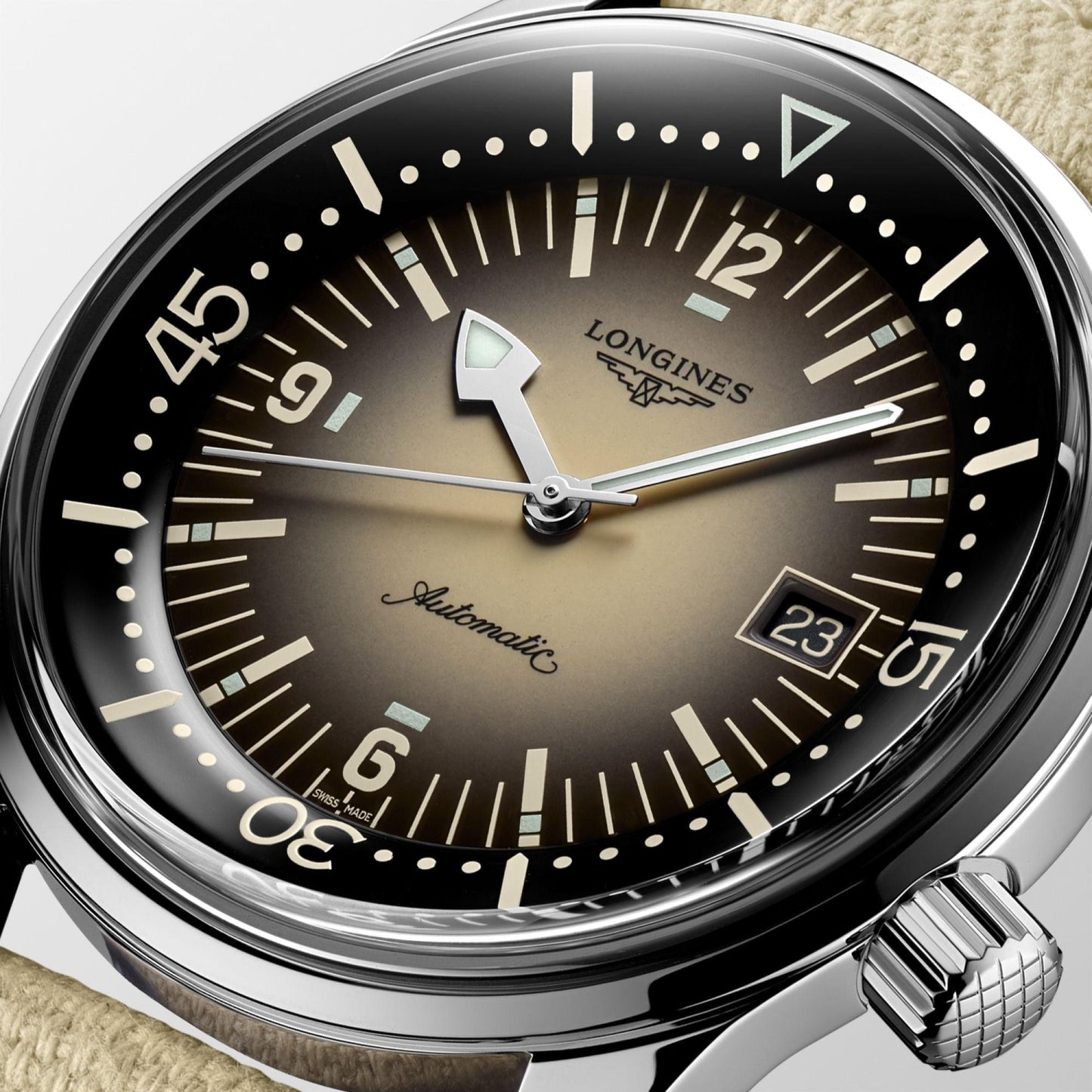 Longines montre Legend Diver 42mm beige automatique acier L3.774.4.30.2
