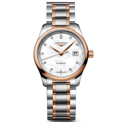 Montre Longines Master Collection 29mm nacre diamants automatique acier or rose L2.257.5.89.7
