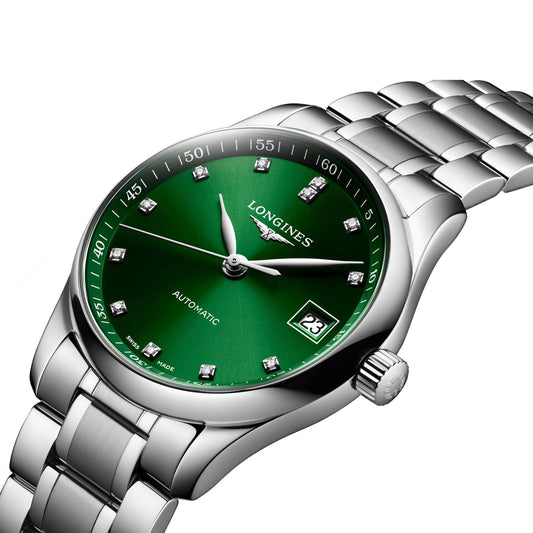 Longines montre Master Collection 34mm vert diamants automatique acier L2.357.4.99.6