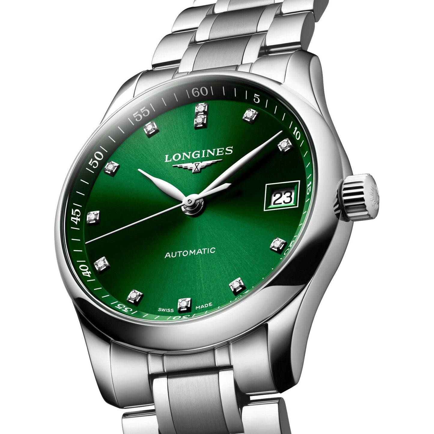 Longines montre Master Collection 34mm vert diamants automatique acier L2.357.4.99.6