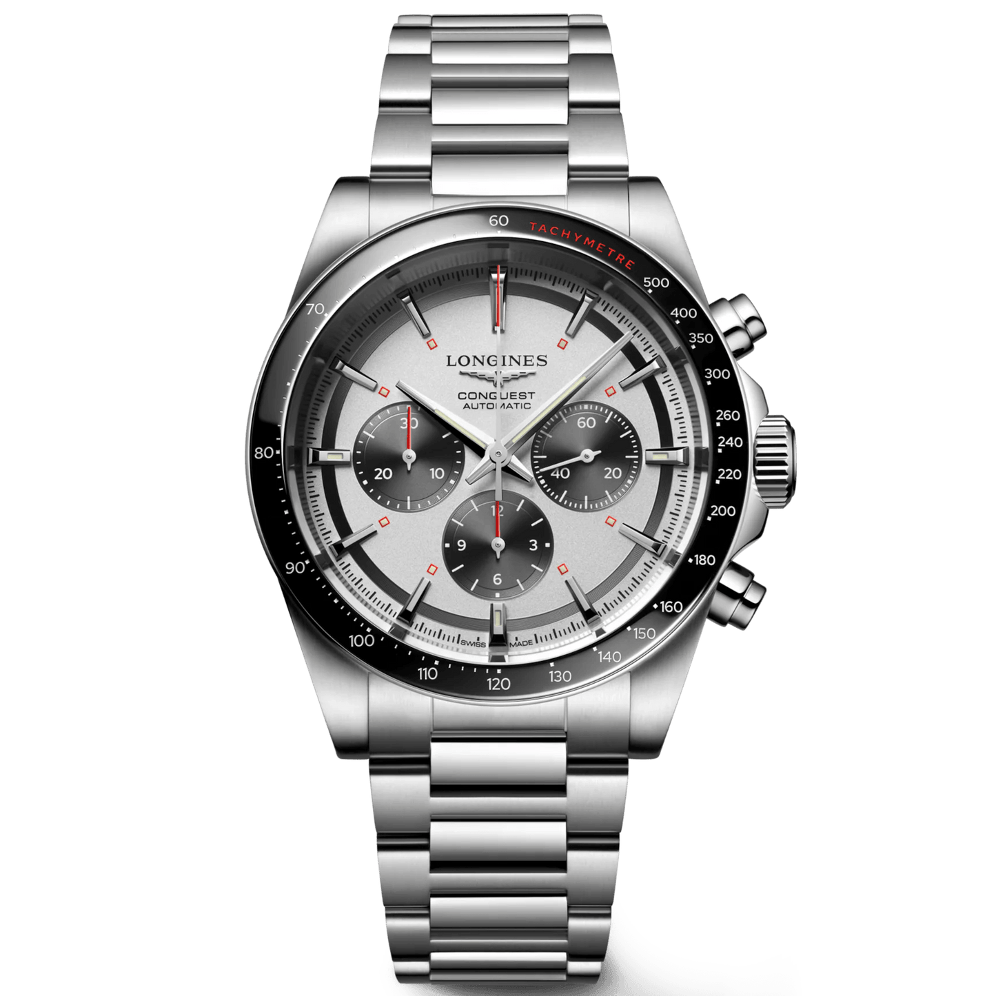 Longines montre New Conquest 42mm argent automatique acier L3.835.4.72.6