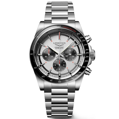 Longines montre New Conquest 42mm argent automatique acier L3.835.4.72.6