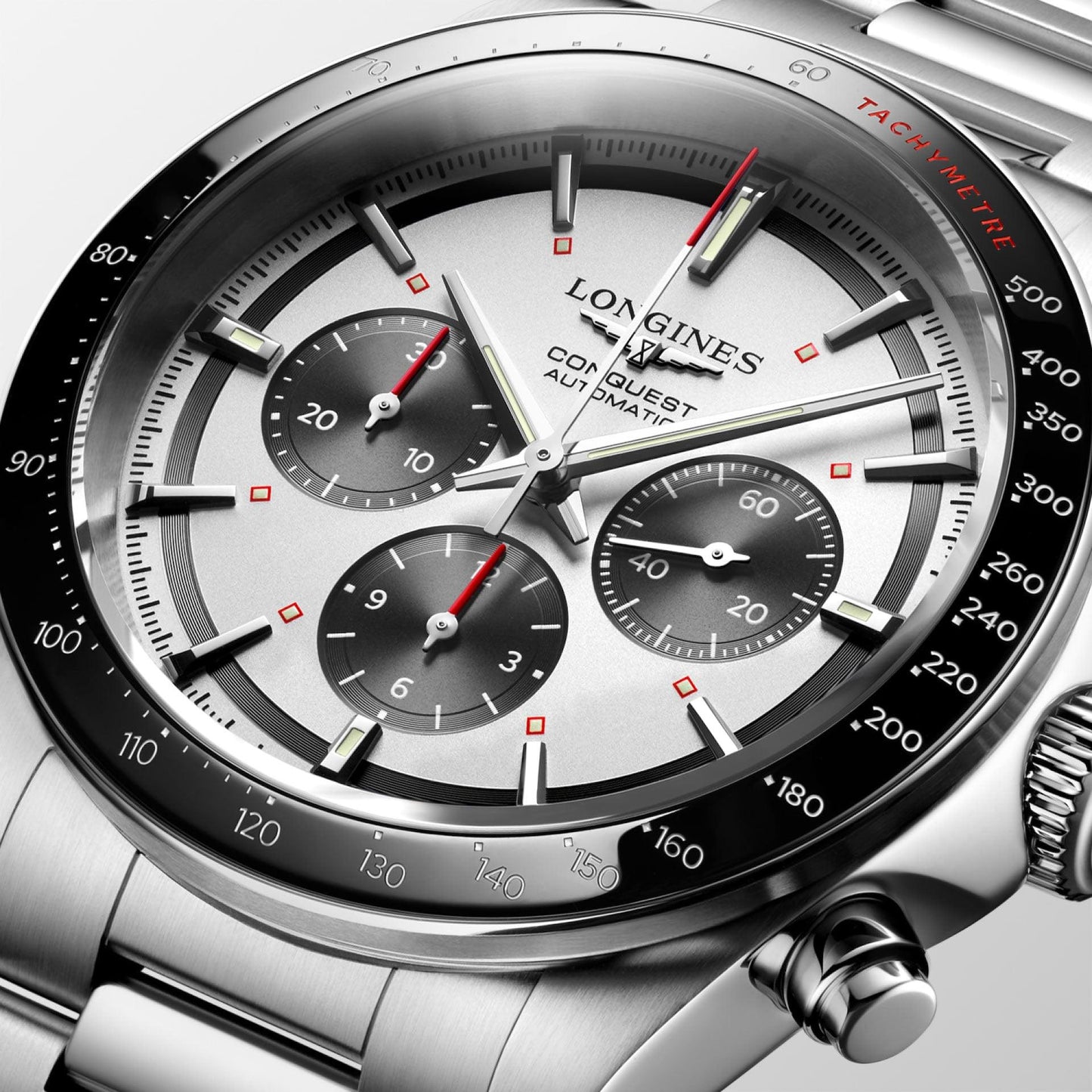 Longines montre New Conquest 42mm argent automatique acier L3.835.4.72.6