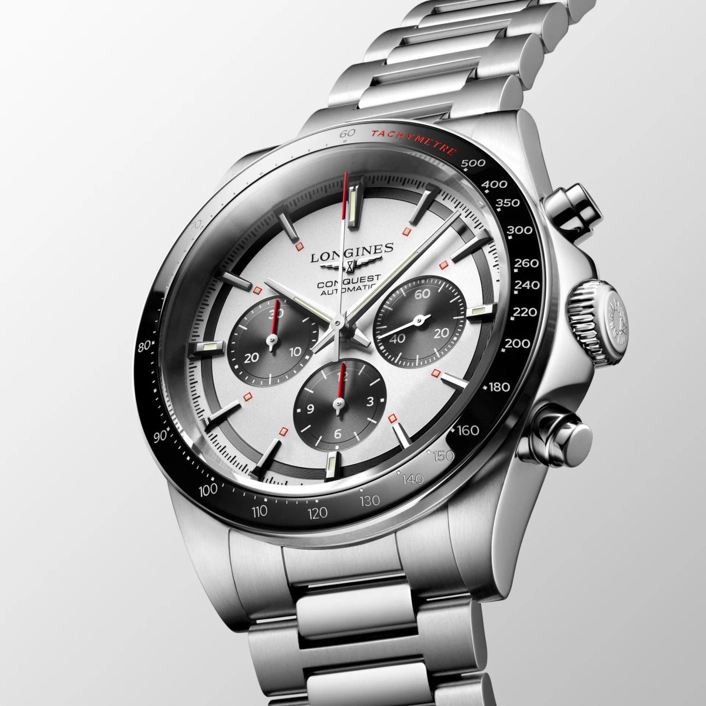 Longines montre New Conquest 42mm argent automatique acier L3.835.4.72.6