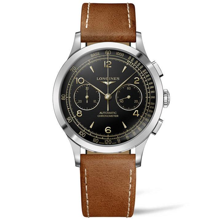 Montre Longines Record Chronograph 40mm noire automatique acier L2.921.4.56.2