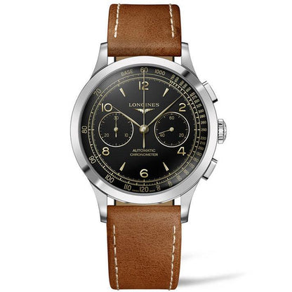 Montre Longines Record Chronograph 40mm noire automatique acier L2.921.4.56.2