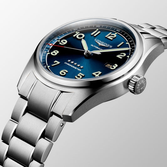 Longines montre Spirit 42mm bleu automatique acier L3.811.4.93.6