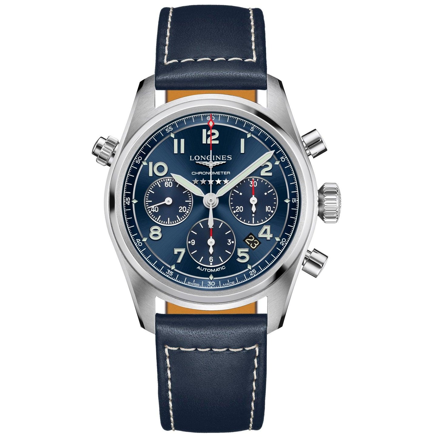 Montre Longines Spirit chronographe 42mm bleue automatique acier L3.820.4.93.0