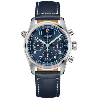 Montre Longines Spirit chronographe 42mm bleue automatique acier L3.820.4.93.0