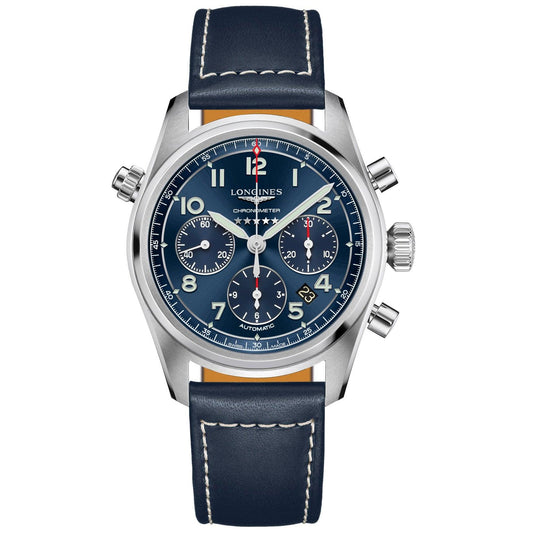 Montre Longines Spirit chronographe 42mm bleue automatique acier L3.820.4.93.0