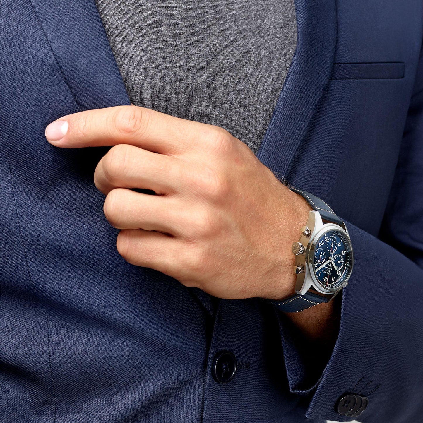 Montre Longines Spirit chronographe 42mm bleue automatique acier L3.820.4.93.0