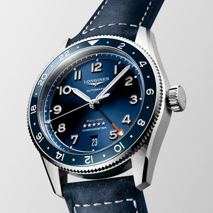 Montre Longines Spirit Zulu Time 39mm bleu automatique acier L3.802.4.93.2