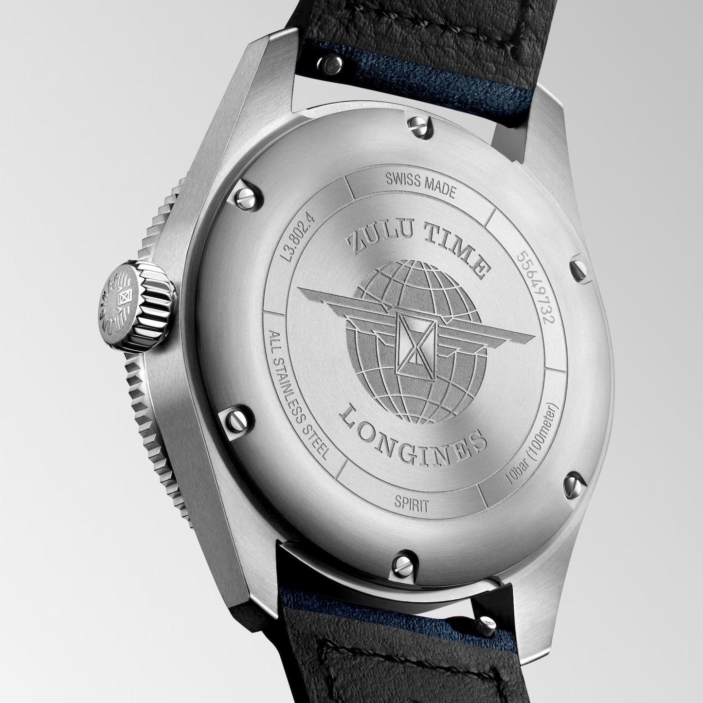Montre Longines Spirit Zulu Time 39mm bleu automatique acier L3.802.4.93.2