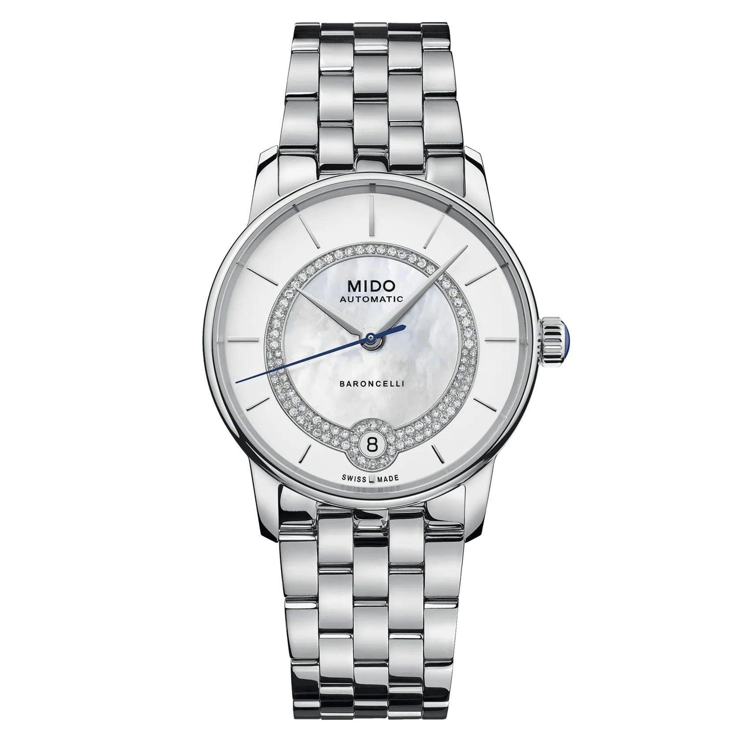 Montre Mido Baroncelli Lady Necklace 33 mm en nacre et diamants, automatique, acier M037.807.11.031.00