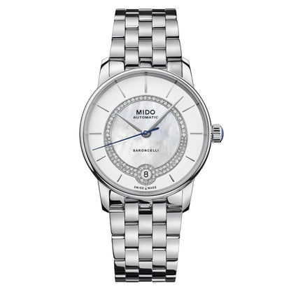 Montre Mido Baroncelli Lady Necklace 33 mm en nacre et diamants, automatique, acier M037.807.11.031.00