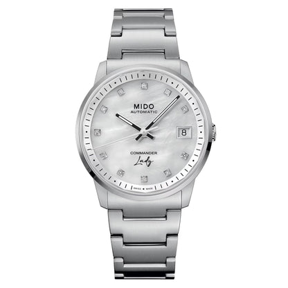 Montre Mido Commander Lady 35 mm en acier automatique avec fermoir en nacre et diamants M021.207.11.106.00