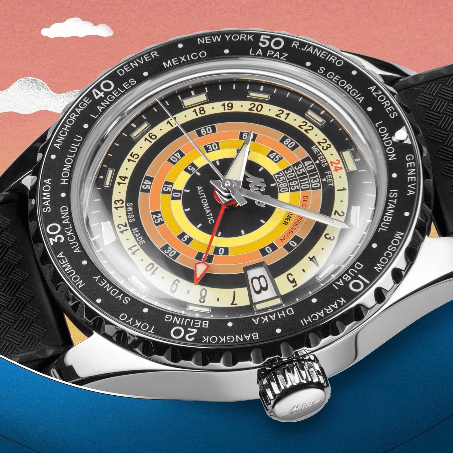 Mido montre Ocean Star Decompression Worldtimer Édition Spéciale 40mm noir automatique acier M026.829.17.051.00