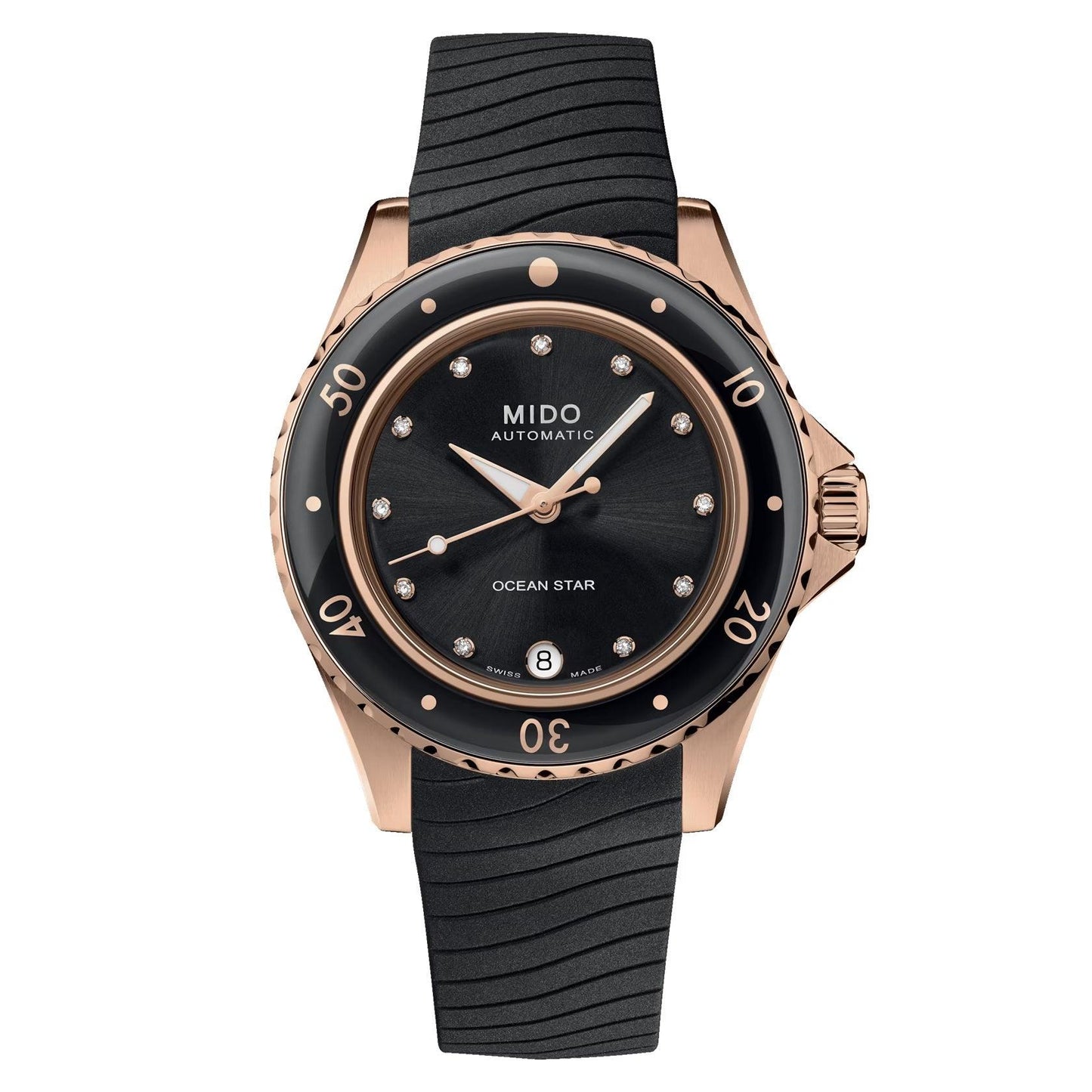 Mido montre Ocean Star Lady 36,5mm noir automatique acier finition PVD or rose M026.207.37.056.00