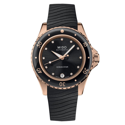 Mido montre Ocean Star Lady 36,5mm noir automatique acier finition PVD or rose M026.207.37.056.00