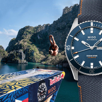 Montre Mido Ocean Star Red Bull Cliff Diving édition limitée 500pz 42mm bleu automatique acier M026.430.17.041.00