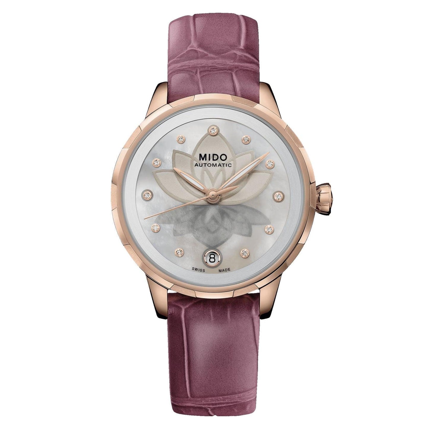 Mido montre Rainflower Night 34mm nacre diamants automatique acier finition PVD or rose M043.207.36.106.00