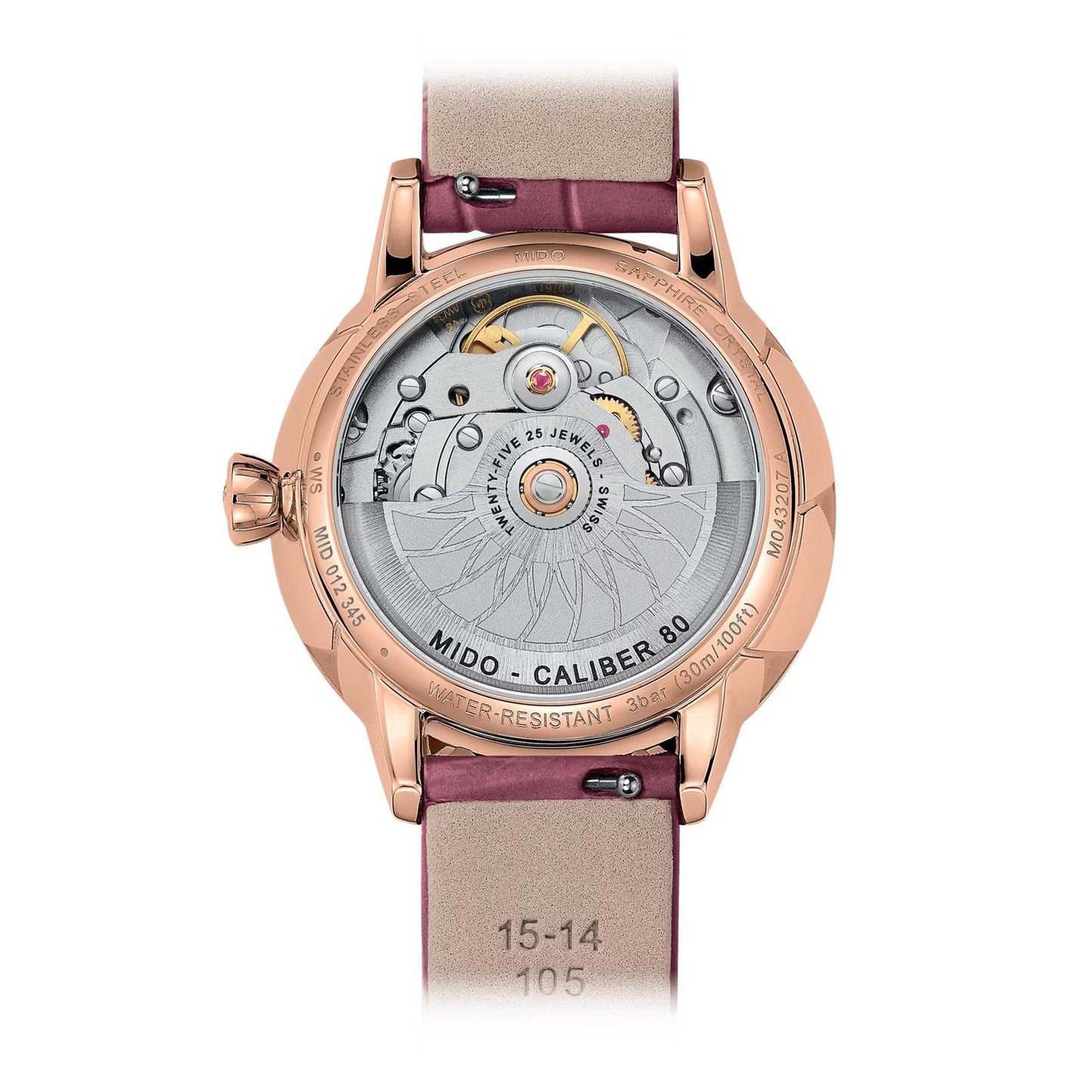 Mido montre Rainflower Night 34mm nacre diamants automatique acier finition PVD or rose M043.207.36.106.00