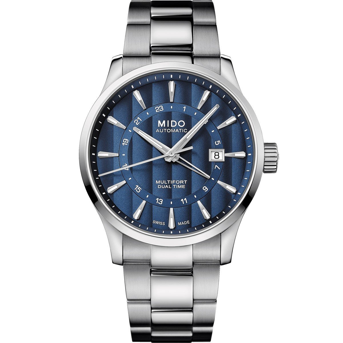 Mido montre homme Multifort Dual Time GMT 42mm Calibre 80 automatique acier M038.429.11.041.00