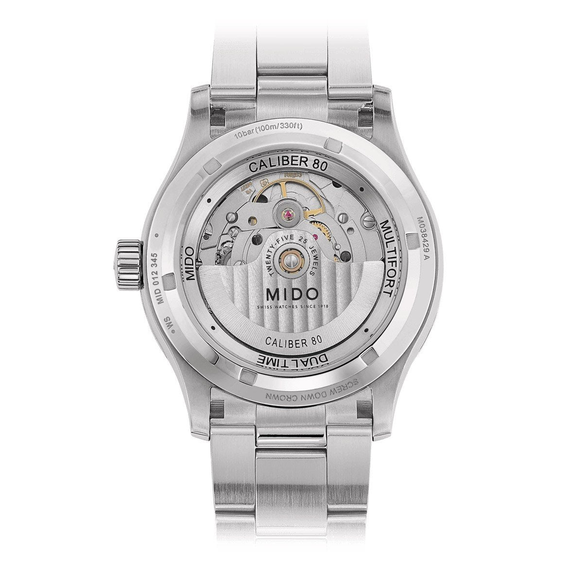 Mido montre homme Multifort Dual Time GMT 42mm Calibre 80 automatique acier M038.429.11.041.00