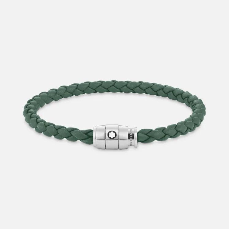 Montblanc bracelet en acier avec fermeture à 3 anneaux et cuir étain taille L 13315268
