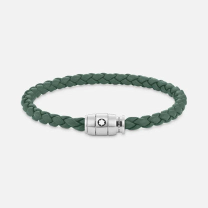 Montblanc bracelet en acier avec fermeture à 3 anneaux et cuir étain taille L 13315268