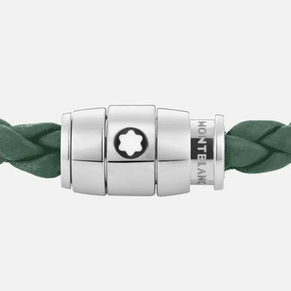 Montblanc bracelet en acier avec fermeture à 3 anneaux et cuir étain taille L 13315268