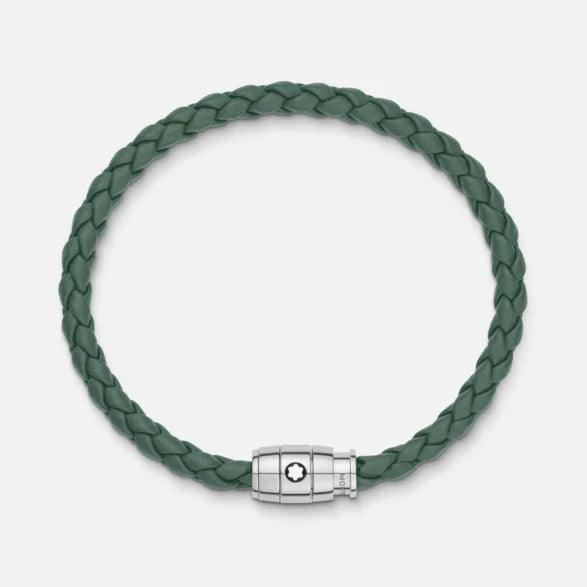 Montblanc bracelet en acier avec fermeture à 3 anneaux et cuir étain taille L 13315268