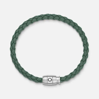 Montblanc bracelet en acier avec fermeture à 3 anneaux et cuir étain taille L 13315268