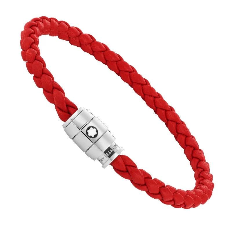 Montblanc bracelet en cuir tressé rouge fermeture à 3 anneaux taille M 130902 63