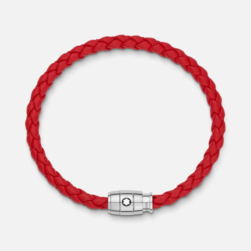 Montblanc bracelet en cuir tressé rouge fermeture à 3 anneaux taille M 130902 63