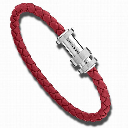 Montblanc bracelet homme acier cuir tressé rouge (RED) taille L 118881 68
